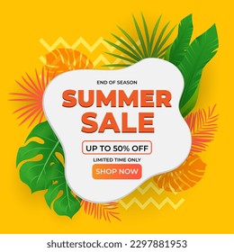 summer sale template. beautiful tropical leaf design