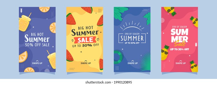 Summer Sale Template Or Flyer Design With Different Discount Offers In Four Color Options.