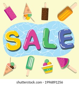 Summer sale template with ice creams. For banners, cards, flyers, advertisements. 