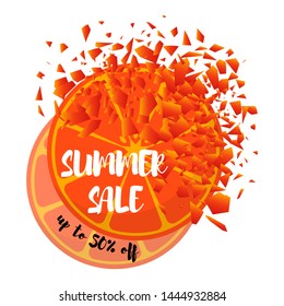 Summer sale template with juicy orange background. Design for banner, flyer, invitation, poster, web site or greeting card. Vector illustration