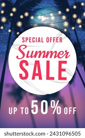 Summer Sale Template poster. White sticker with wrinckles