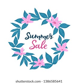 Summer sale template for seasonal discounts. Floral posters or banner design with flowers