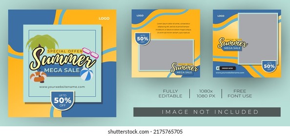 Summer Sale Template For Social Media Post. Modern And Unique Colour. For Online Promotional And Marketing Campaign. - Vector Template