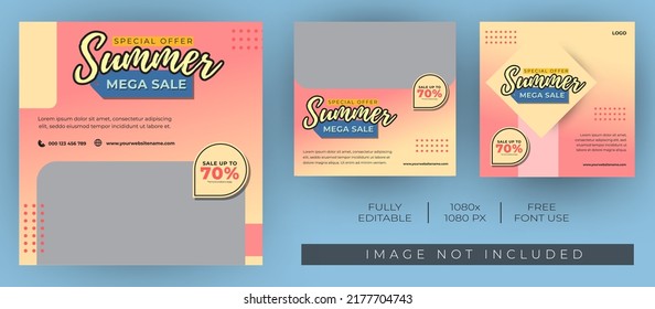 Summer Sale Template For Social Media Post. Modern And Unique Colour. For Online Promotional And Marketing Campaign. - Vector Template