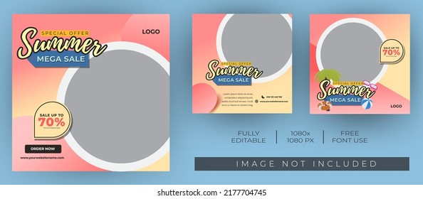 Summer sale template for Social media post. Modern and Unique colour. for online promotional and marketing campaign. - Vector Template