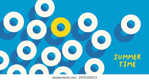 Summer sale template with text Summer time. Banner, poster with swimming ring top view. Advertising, sale banner