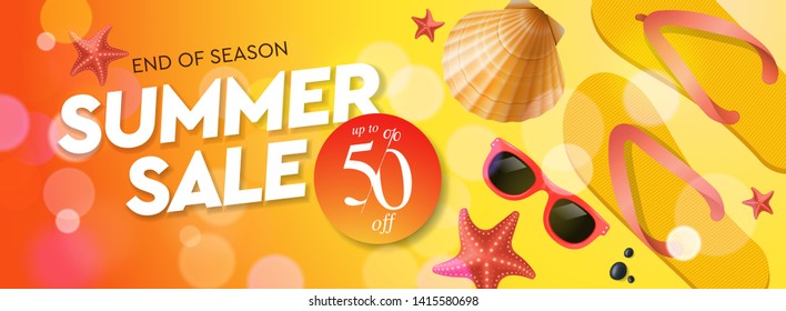 Summer Sale template, web banner, vector illustration.