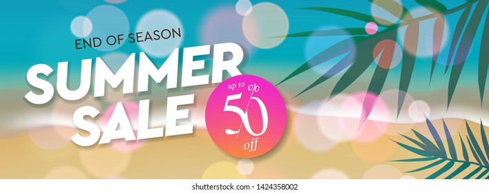 Summer Sale template, web banner. End of season, up to 50% off, vector illustration.