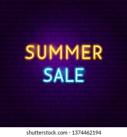 Summer Sale Text Neon Label. Vector Illustration of Vacation Promotion.