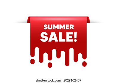 Summer Sale text. Red ribbon tag banner. Special offer price sign. Advertising Discounts symbol. Summer sale sticker ribbon badge banner. Red sale label. Vector