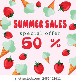 Summer sale text vector banner. Summer special offer text with paper cut wave and beach elements to advertise seasonal shopping. Vector illustration promotional banner with discount