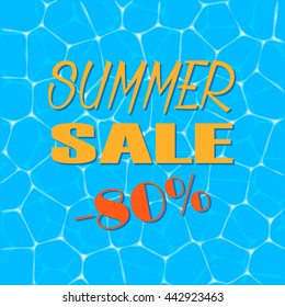 Summer sale. Top view of blue water pattern with sunlight reflections. Vector illustration