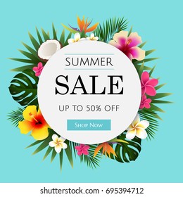 Summer Sale Tropical Banner, With Gradient Mesh, Vector Illustration