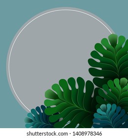 Summer sale tropical banner. Vector  illustration with isolated craft palm leaves in paper cut style. Seasonal Offer. Exotic design with place for your text. Holiday background with jungle plant
