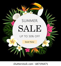 Summer Sale Tropical Banner, Vector Illustration, With Gradient Mesh