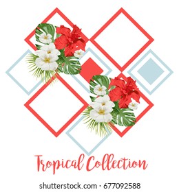 Summer Sale Tropical Flowers Banner, for Discount Poster, Fashion Sale, backgrounds, t-shirts, pillows, in vector