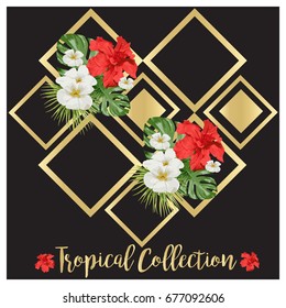 Summer Sale Tropical Flowers Banner, for Discount Poster, Fashion Sale, backgrounds, t-shirts, pillows, in vector