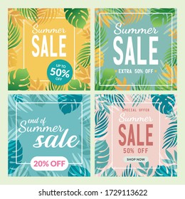 summer sale tropical leaf banner vector set illustration design