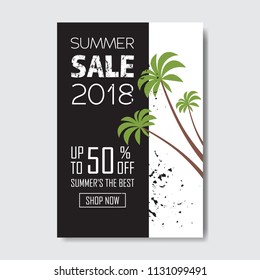 summer sale tropical palm lettering badge design label season shopping for logo templates invitation greeting card prints and posters vertical vector illustration