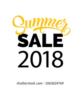 Summer sale, twenty eighteen seasonal poster template. Calligraphic inscription can be used for flyers, signs, banners.