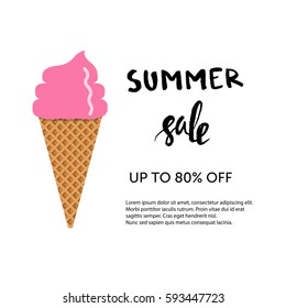 Summer sale typographic poster with an ice cream cone. 