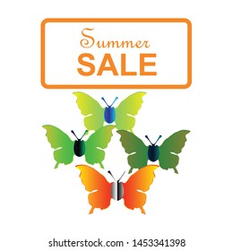 Summer Sale . Vector background butterfly with text