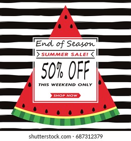 Summer sale vector background with watermelon. Template for advertisement.