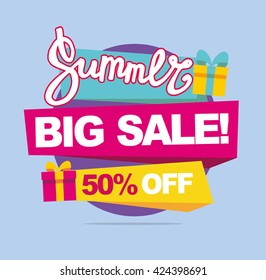 Summer sale vector banner. 50%off. Vector illustration.