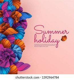 Summer Sale Vector banner. Background with sea shell collection. Colorful marine promo offer. Seasonal design template. Great for World ocean day. Bright holiday card with seashell set.