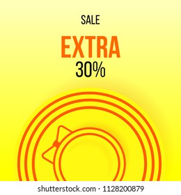 Summer sale vector banner design top view flat sunlight protect hat, for summer shop blackground and sale discount voucher