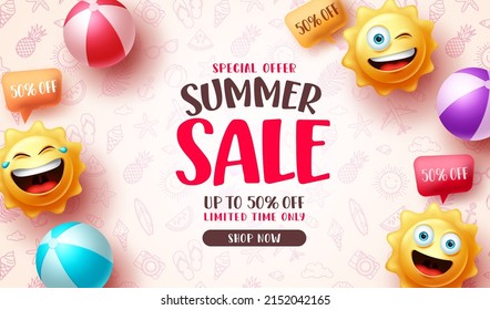 Summer sale vector banner design. Special offer summer sale discount text for tropical season promo ads background. Vector illustration. 
