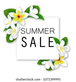 Summer Sale. Vector banner with Flowers and waves