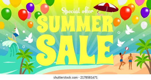 Summer sale vector banner illustration