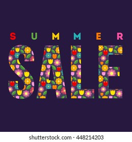 Summer Sale. Vector summer concept on the dark background. Colorful summer illustration.
