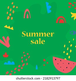 summer sale vector design card. bright yellow background 