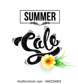 Summer sale. Vector hand drawn letters on a bright summer background EPS10