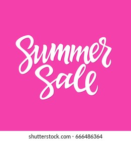 Summer Sale - vector hand drawn brush pen lettering design image. Pink background. Use this high quality calligraphy for your banners, flyers, cards, get profit from promotions.