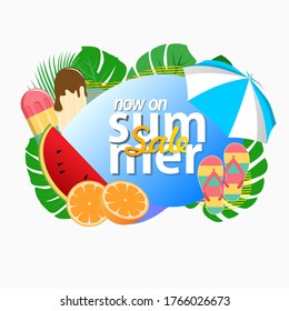 summer sale vector illustration of an abstract background with fruits for social media advertisement