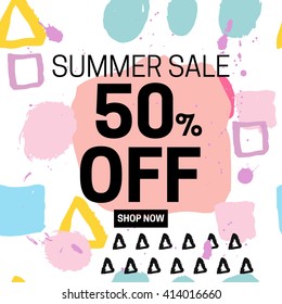 Summer Sale vector illustration. Vector background in retro 80s, 90s memphis  style. 