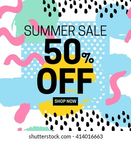 Summer Sale vector illustration. Vector background in retro 80s, 90s memphis  style.