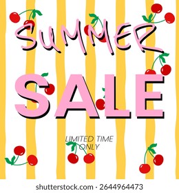Summer Sale vector illustration with cherry pattern. Ideal for flash sales, limited-time deals, and ecommerce banners.