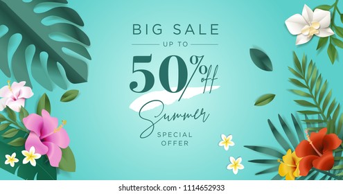 Summer sale. Vector illustration concept for mobile and web banner, poster, online shopping ads, social media and networking, marketing material.