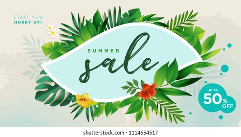 Summer sale. Vector illustration concept for mobile and web banner, poster, online shopping ads, social media and networking, marketing material.
