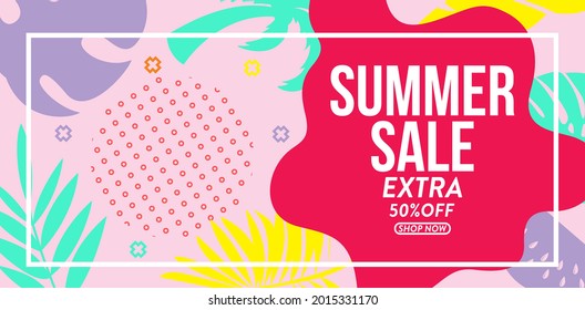 Summer sale vector illustration design for mobile and social media banner, poster, shopping ads, marketing material for product promotion. and other.