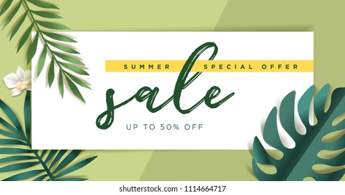 Summer sale vector illustration for mobile and social media banner, poster, shopping ads, marketing material. 