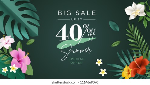 Summer Sale Vector Illustration For Mobile And Social Media Banner, Poster, Shopping Ads, Marketing Material. Lettering Concept For Product Promotion, Beauty And Cosmetics, Fashion, Natural Product.