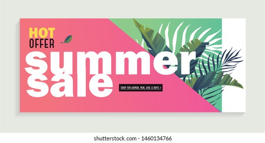 Summer sale vector illustration for mobile and social media banner, poster, shopping ads, marketing material. Lettering concept with summer elements for product promotion.