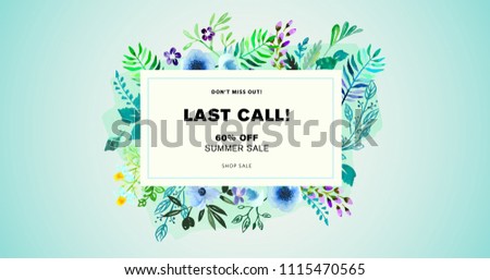 Summer sale vector illustration for mobile and social media banner, poster, shopping ads, marketing material. Lettering concept with floral elements for beauty and cosmetics, natural products, fashion