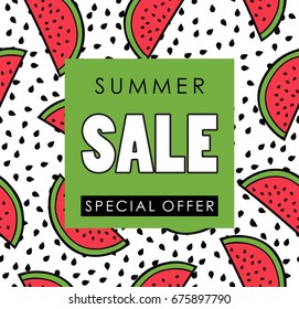'Summer sale' vector illustration with watermelon slices background 