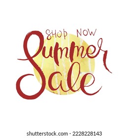 Summer Sale. Vector ink lettering art. Hand drawn lettering phrase. Modern brush calligraphy card. Illustration isolated on white background